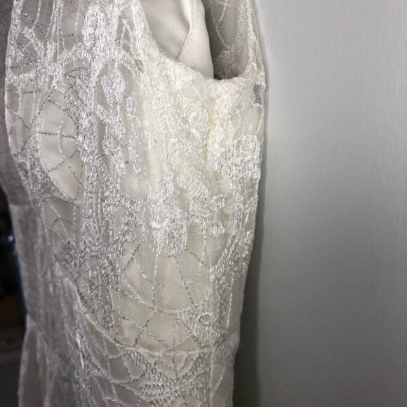 Ivory Lace Overlay Tea Length A-Line Wedding Dress - Picture 8 of 16